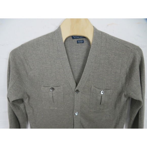 Vintage Polo Ralph Lauren Cardigan Sweater Mens Large Gray Alpaca Linen Button - Picture 2 of 10